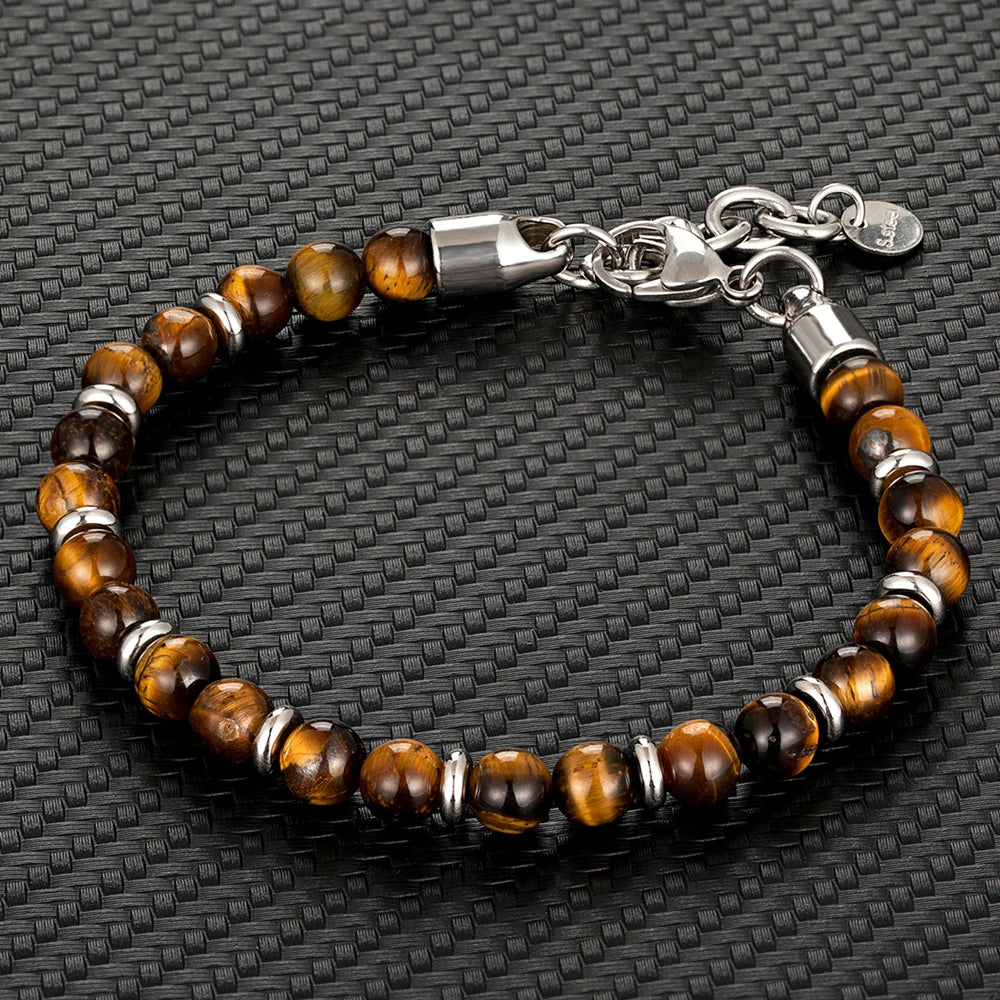 Bracelet de perles de pierre naturelle. Chaîne en acier inoxydable. 6mm
