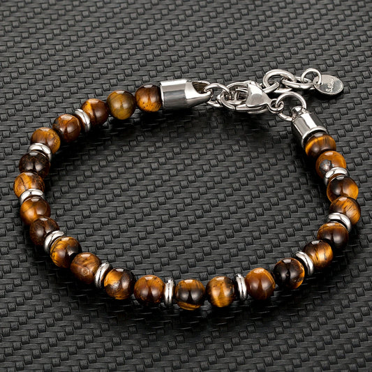 Bracelet de perles de pierre naturelle. Chaîne en acier inoxydable. 6mm