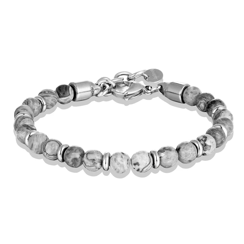 Bracelet de perles de pierre naturelle. Chaîne en acier inoxydable. 6mm