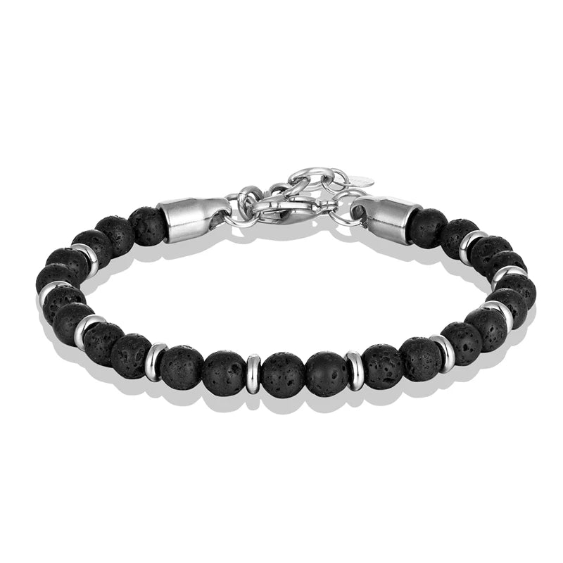 Bracelet de perles de pierre naturelle. Chaîne en acier inoxydable. 6mm