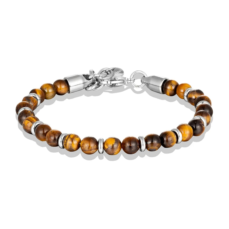 Bracelet de perles de pierre naturelle. Chaîne en acier inoxydable. 6mm