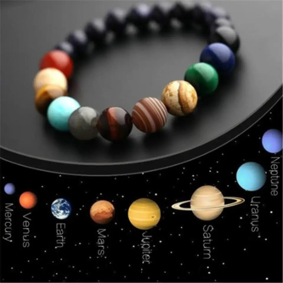 Bracelet du système solaire. Univers neuf étoiles. Pierre naturelle.