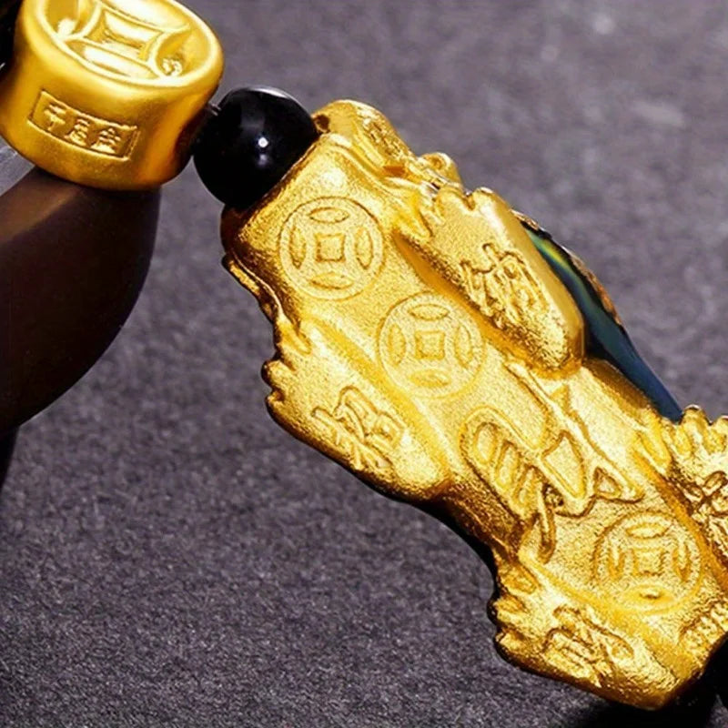 Bracelet amulette de bénédiction de la richesse. Pierre de malachite dorée.
