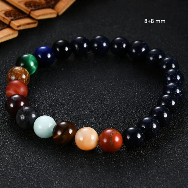 Bracelet du système solaire. Univers neuf étoiles. Pierre naturelle.