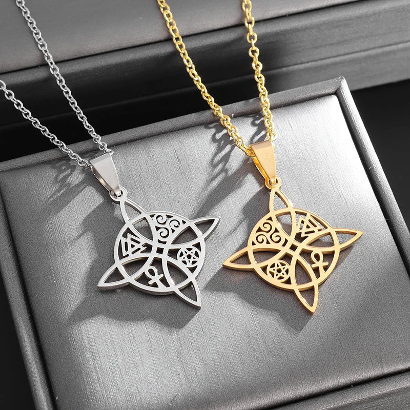 Collier pendentif de sorcière en acier inoxydable. Valknut, Triskèle, Ankh, Pentagramme.