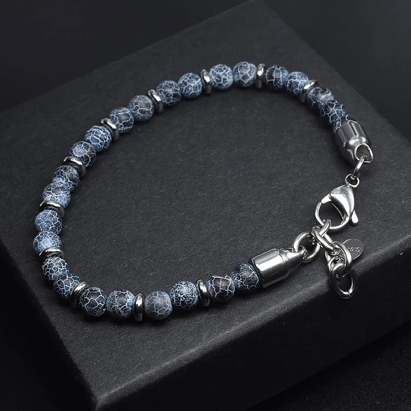 Bracelet de perles de pierre naturelle. Chaîne en acier inoxydable. 6mm