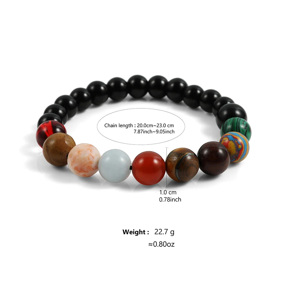 Bracelet du système solaire. Univers neuf étoiles. Pierre naturelle.