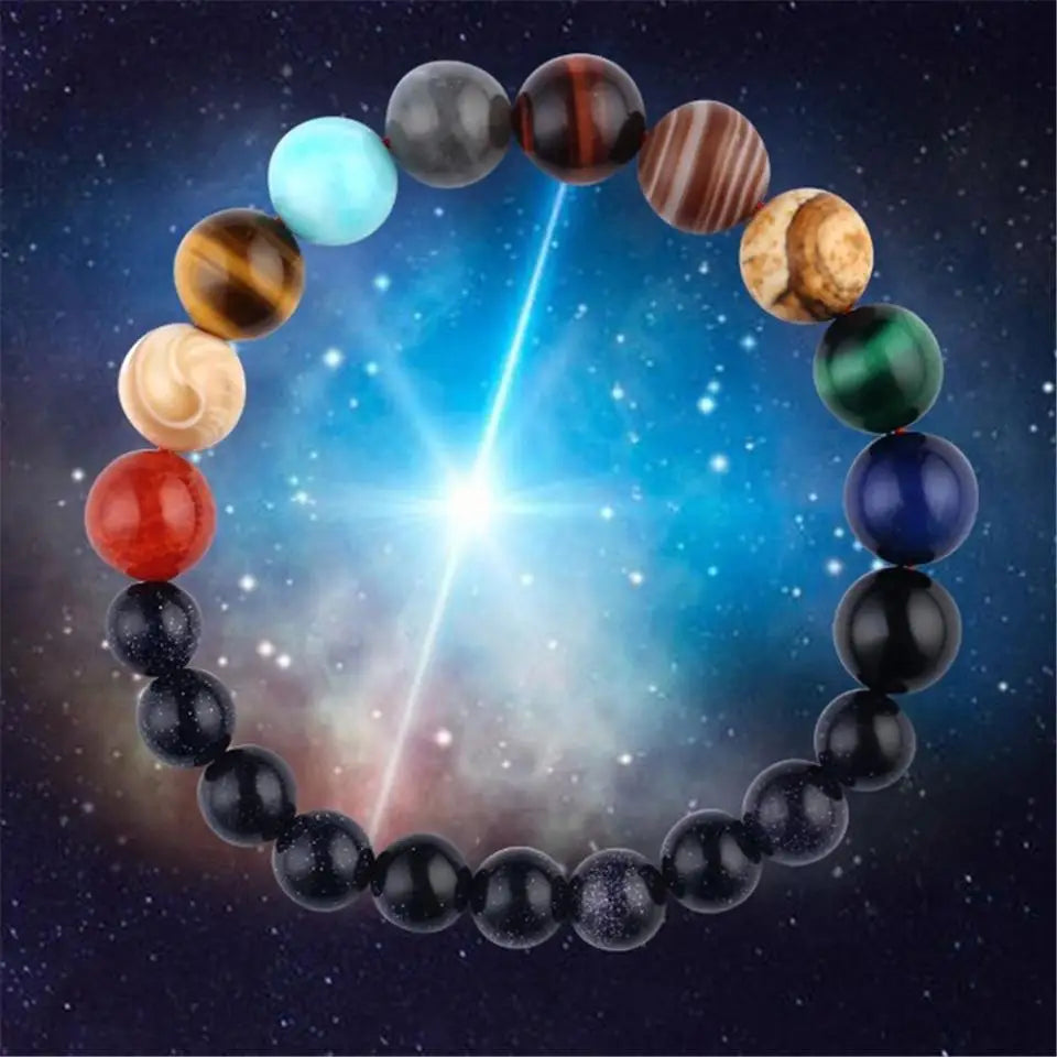 Bracelet du système solaire. Univers neuf étoiles. Pierre naturelle.