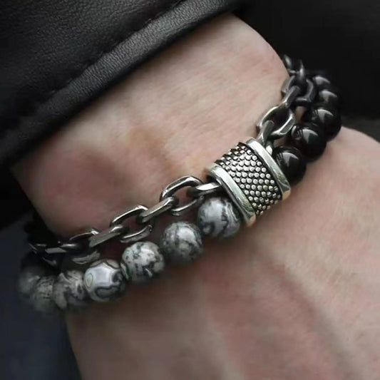 Bracelet en pierre naturelle noire perlée. 1 pièce