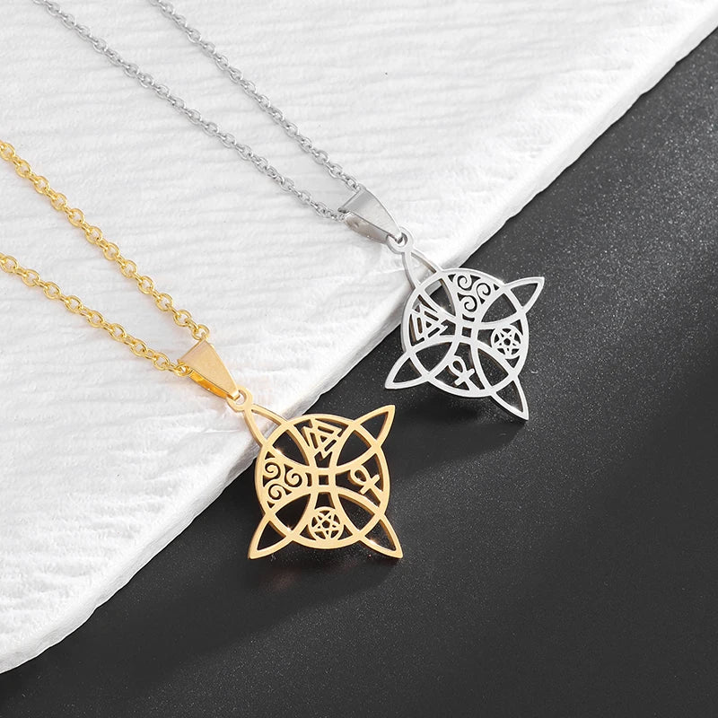 Collier pendentif de sorcière en acier inoxydable. Valknut, Triskèle, Ankh, Pentagramme.