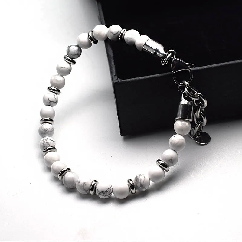 Bracelet de perles de pierre naturelle. Chaîne en acier inoxydable. 6mm