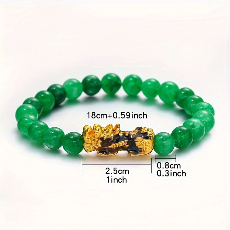 Bracelet amulette de bénédiction de la richesse. Pierre de malachite dorée.