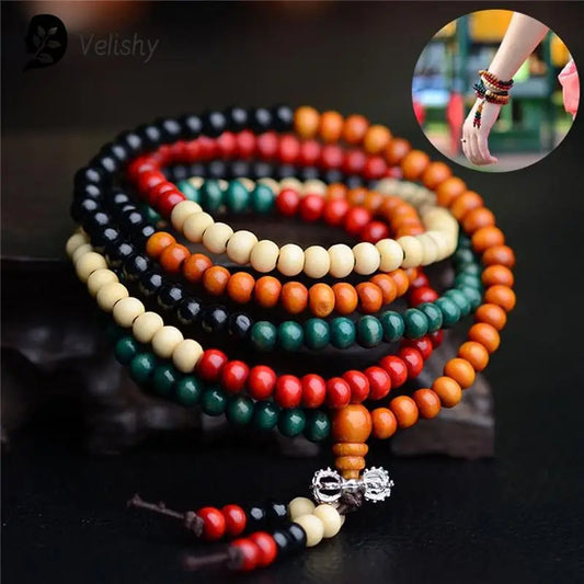 Bracelet de bouddha Mala en bois de santal naturel. 108 perles de 8mm.