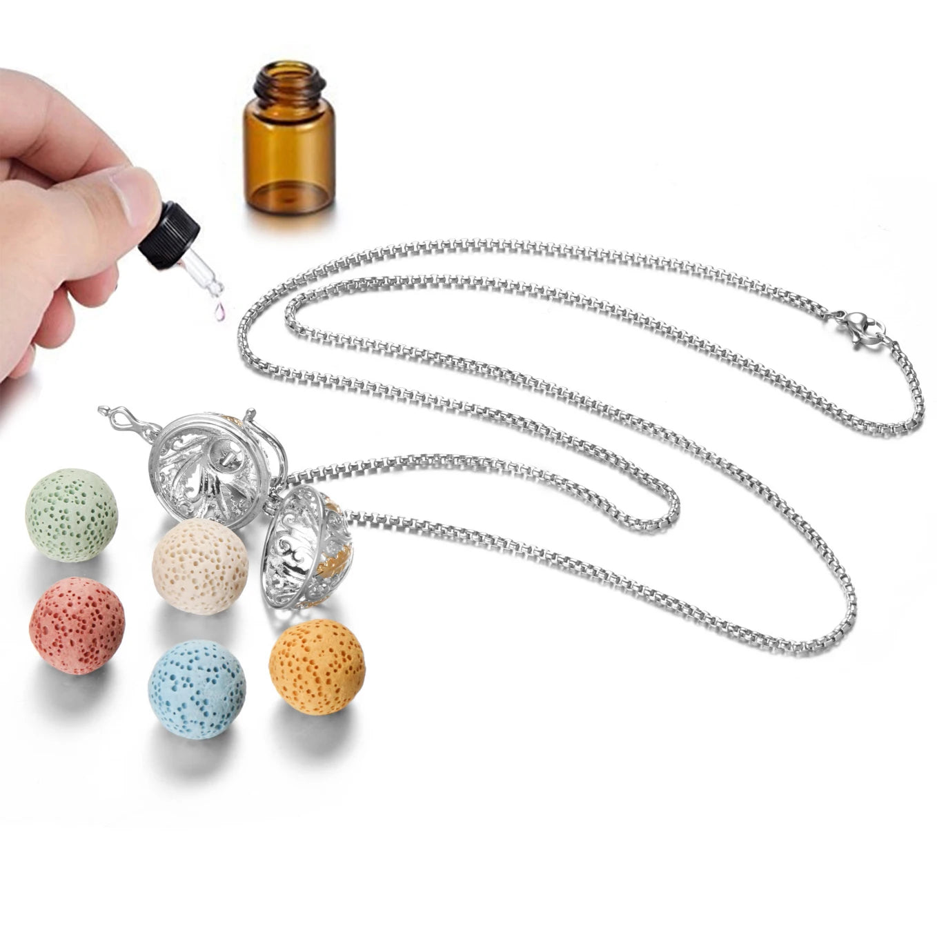 Collier diffuseur d'huiles essentielles d'aromathérapie en cristal.