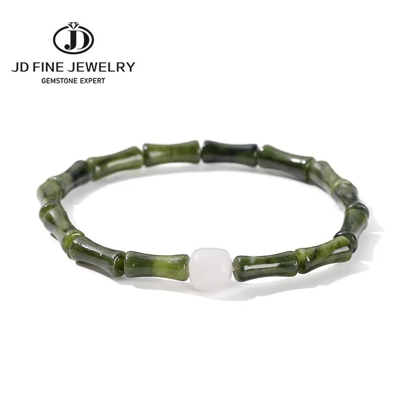 Bracelet en pierre naturelle Jade du sud. Perles en forme de Jiont. Énergie de guérison.