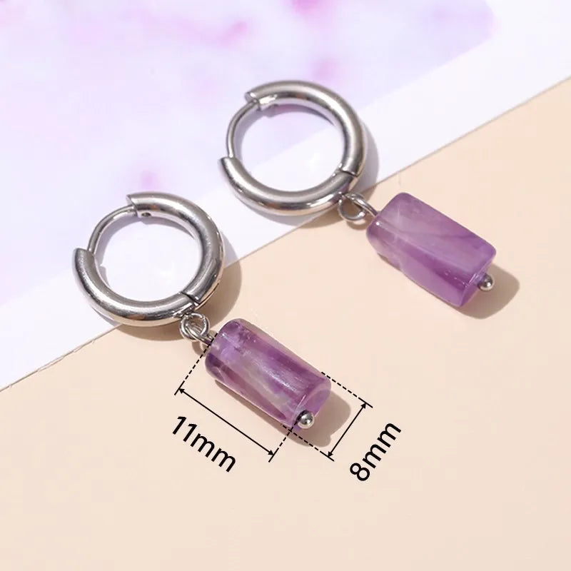 Boucles d'oreilles tombantes en pierre naturelle Aquamarine, Amethyste & Jade