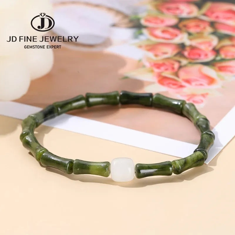 Bracelet en pierre naturelle Jade du sud. Perles en forme de Jiont. Énergie de guérison.