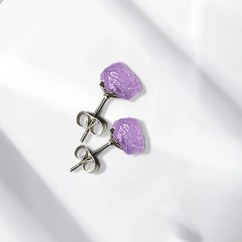 Boucles d'oreilles simples en pierre naturelle Améthyste Mauve