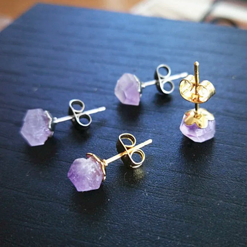 Boucles d'oreilles simples en pierre naturelle Améthyste Mauve