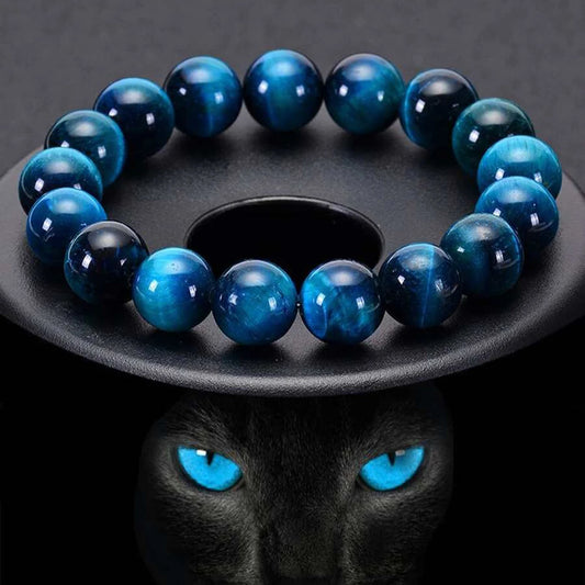 Bracelet de perles rondes en pierre d'oeil de tigre bleu. 6/8/10mm.